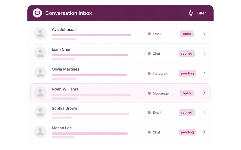 Unified community inbox with filters for platform, sentiment and approval status