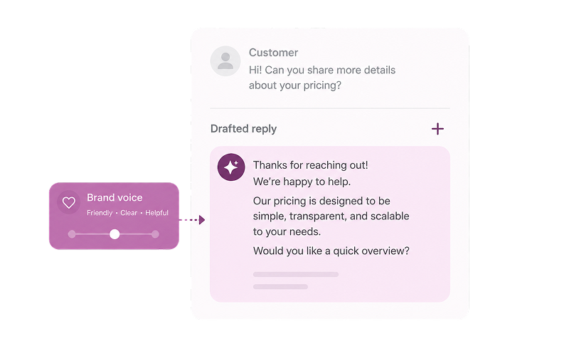 AI drafts replies in your brand voice for approval