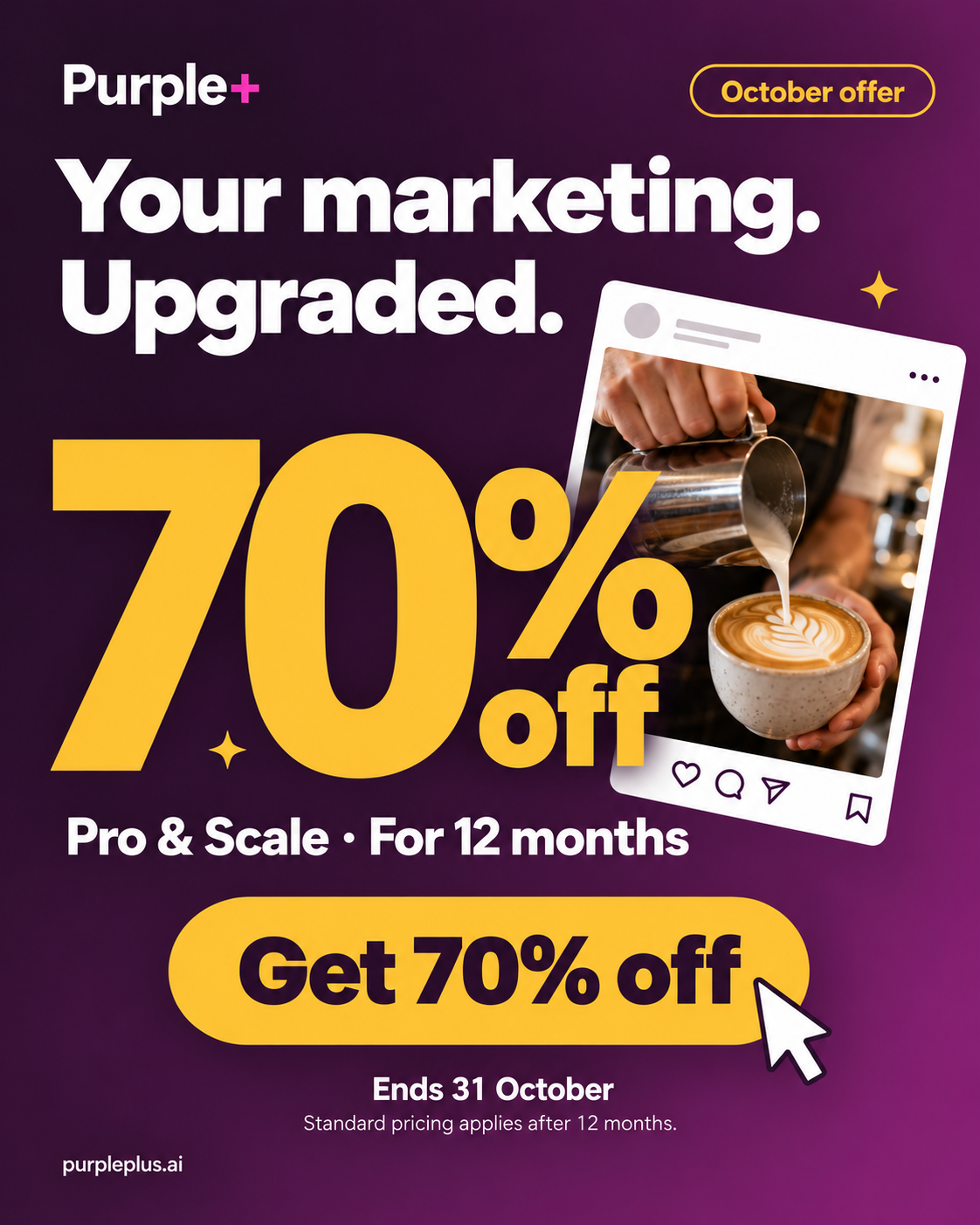 October offer: 70% off Pro and Scale for 12 months. Ends 31 October.