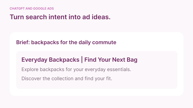 Search ad headlines and descriptions developed with AI around search intent and offers