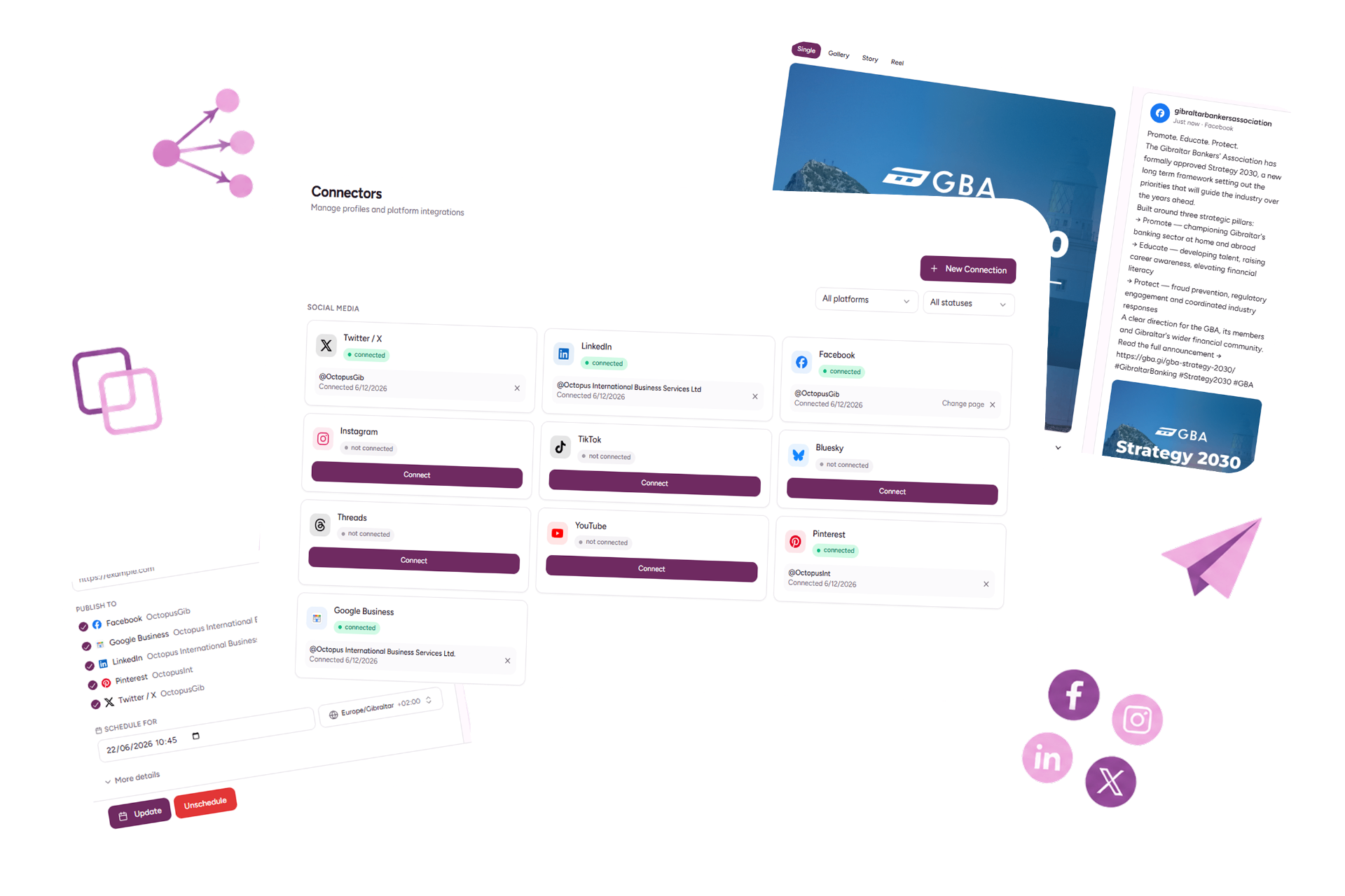 Purple+ cross-posting — publish content across multiple social media platforms from one workflow