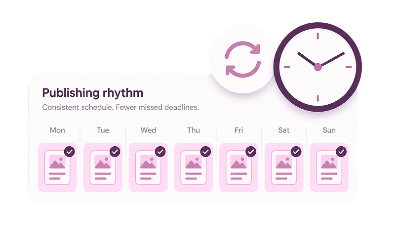 Content scheduler showing a weekly publishing rhythm with consistent daily blog post scheduling and fewer missed deadlines